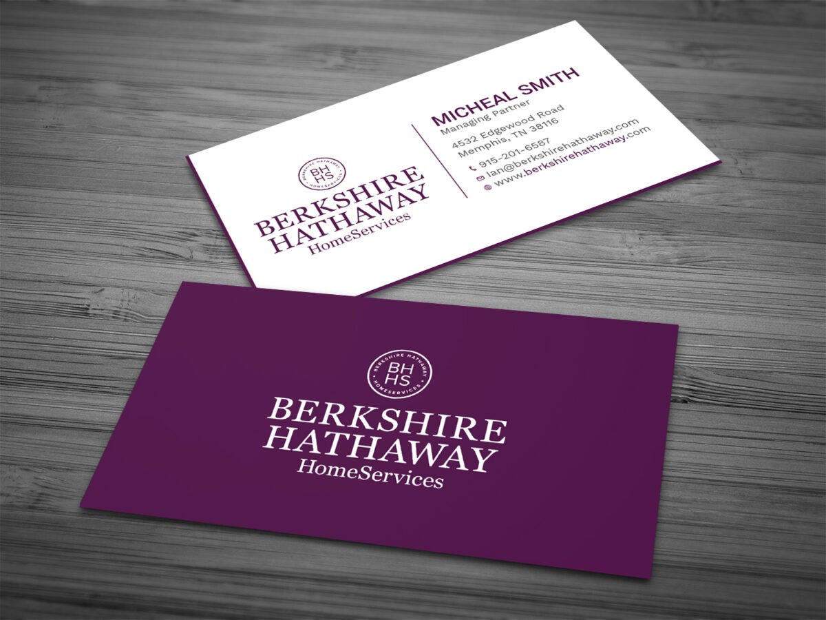 Modern Berkshire Hathaway Home Services business card in plum and white.