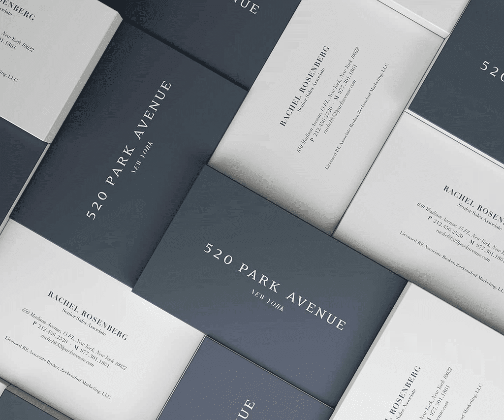 Sleek business cards with grey and white design features