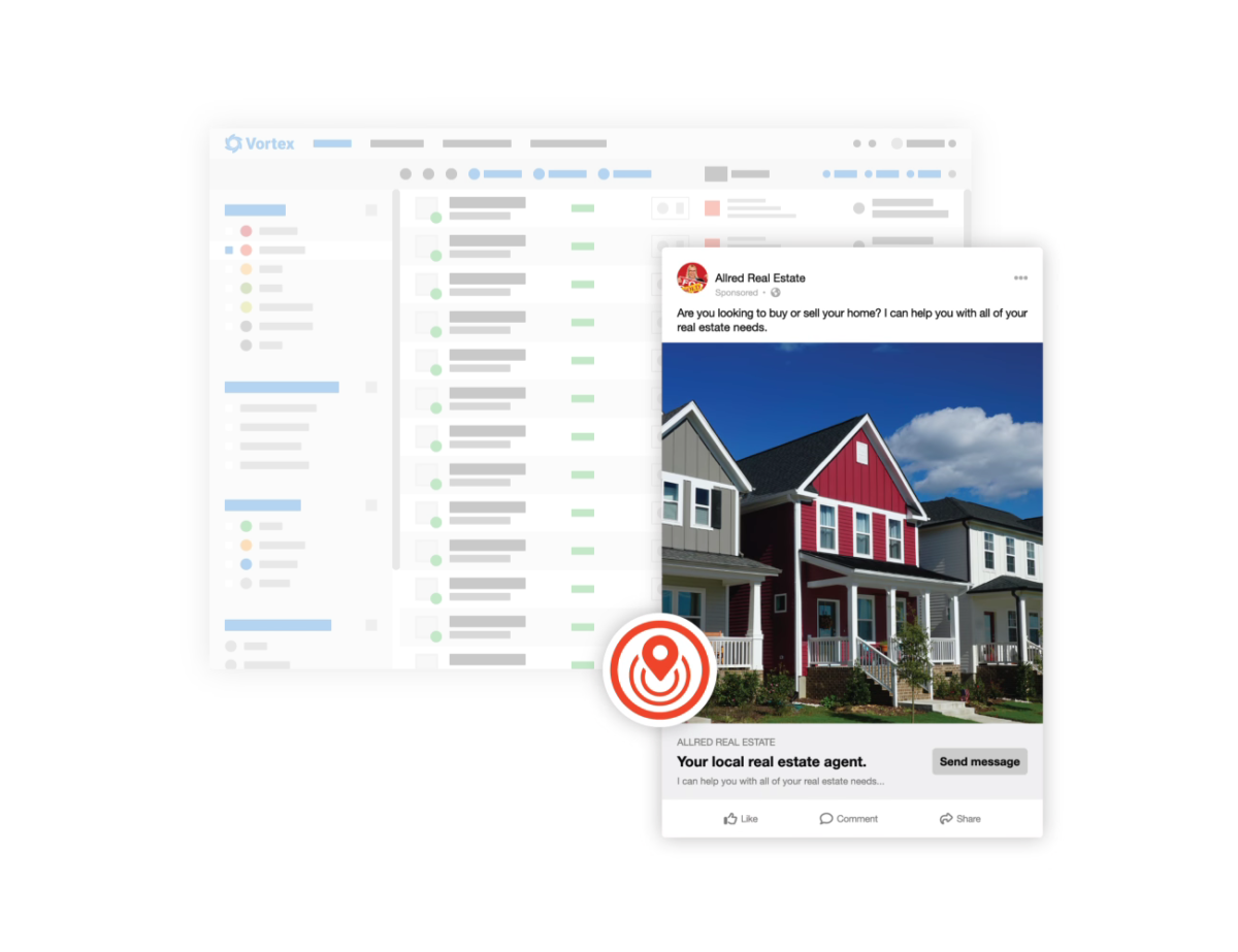 Vortex lead funnel dashboard with example of a drip campaign email to the side.