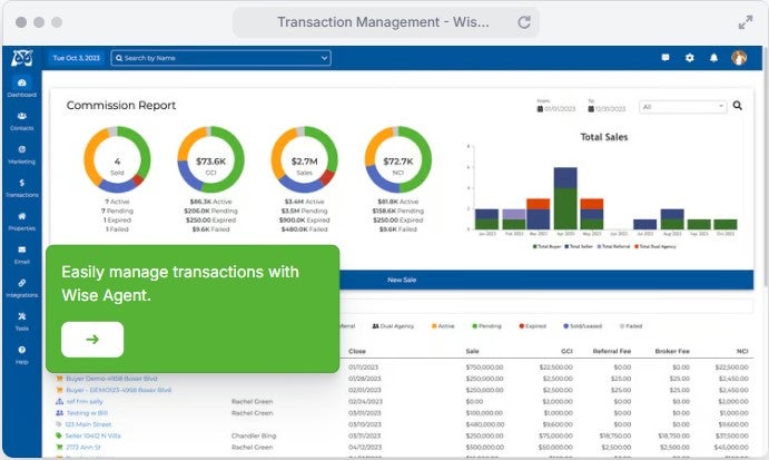 Wise Agent transaction management dashboard