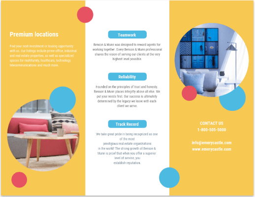 Inside of polka-dot real estate brochure