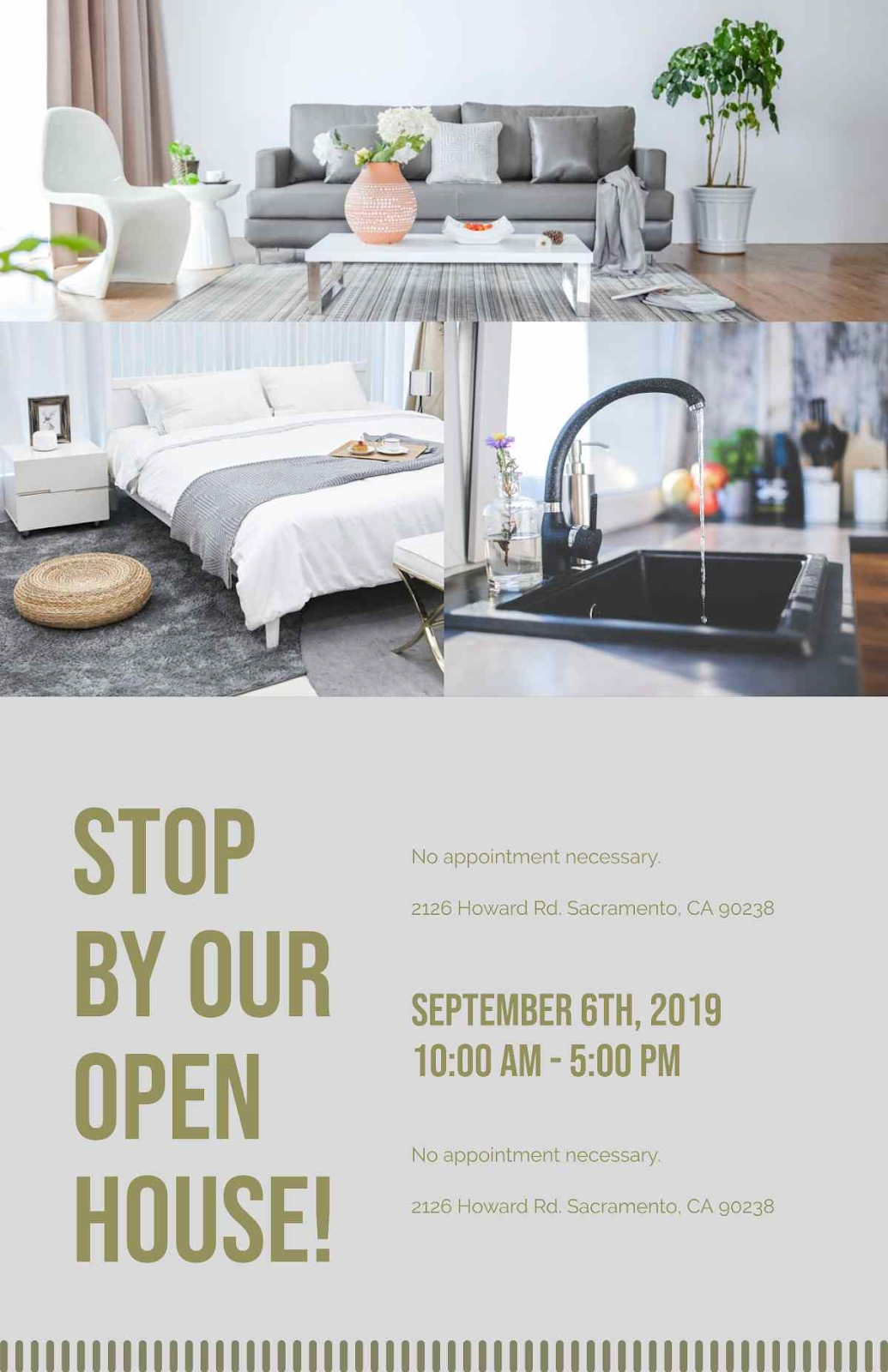 Open house invitation template with "Stop by our open house" message