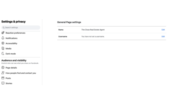 Facebook business page username setting