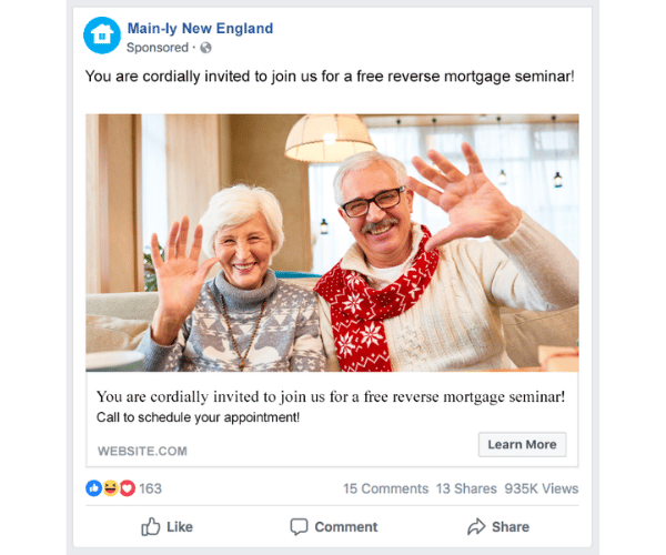 Free mortgage seminar Facebook ad