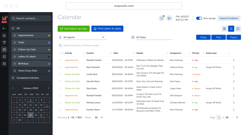 Screenshot of CRM with client information and details