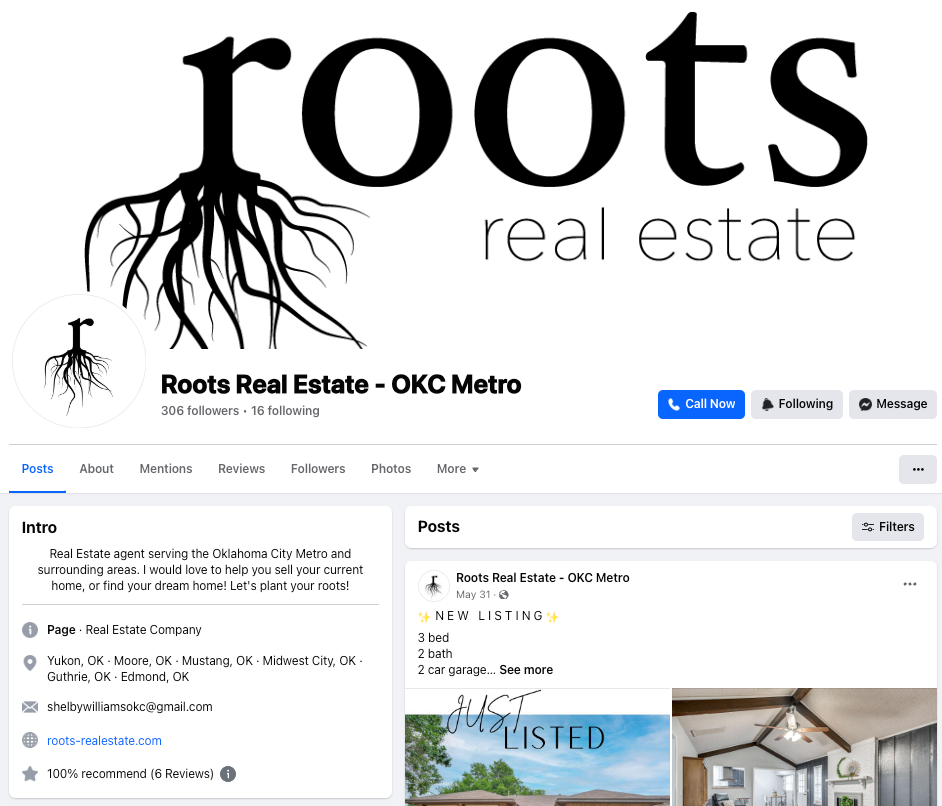 Roots real estate Facebook page