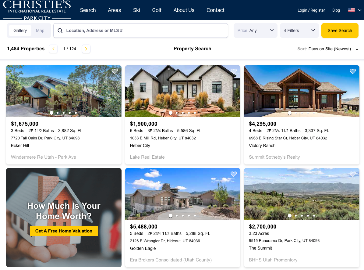 IDX real estate website example Park City Luxury Real Estate