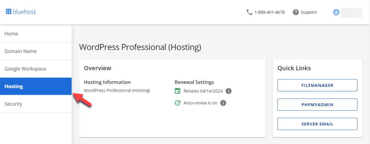 Installing WordPress from Bluehost