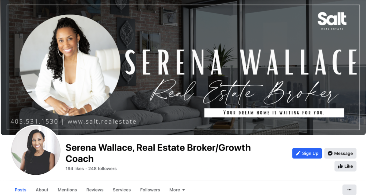 Screenshot of real estate agent Facebook page example