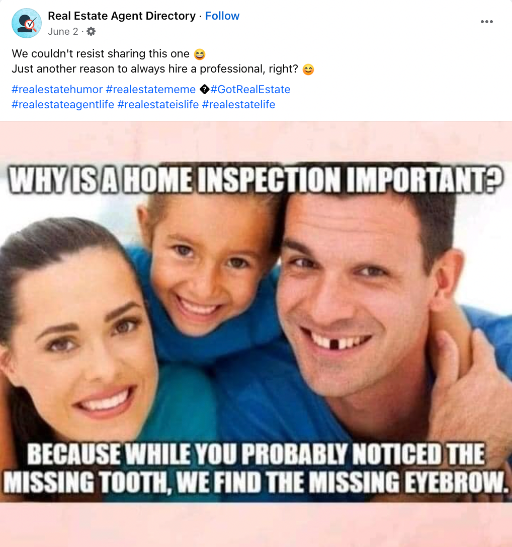 Screenshot of funny real estate Facebook post