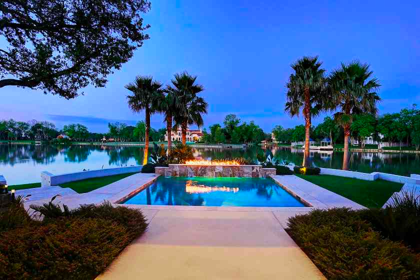 An example photo of a property’s pool taken during dusk