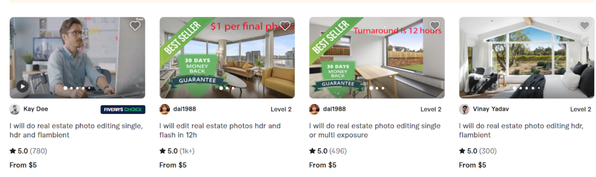 Screenshot of listing freelancers in Fiverr