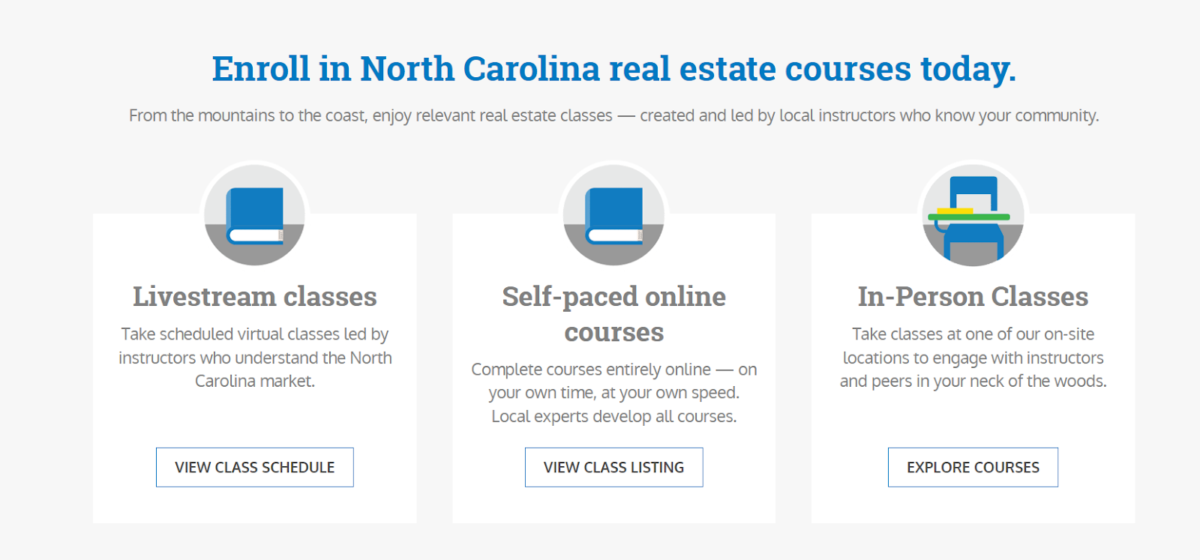  Colibri enrollment options for North Carolina  prelicensing. Livestream, self-paced, or in-person.