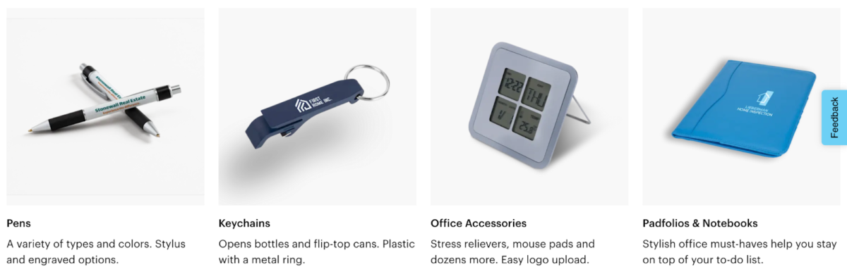 Examples of branded promotional gift items from VistaPrint