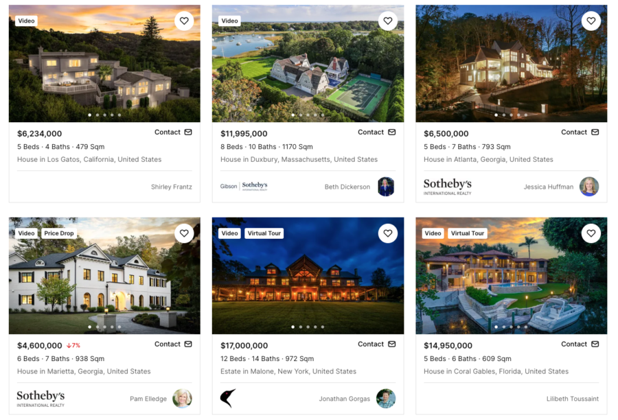 Screenshot of luxury property pricing