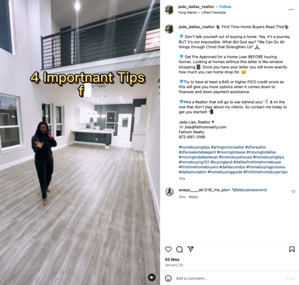 Homebuyer tips Instagram post from @jada_dallas_realtor