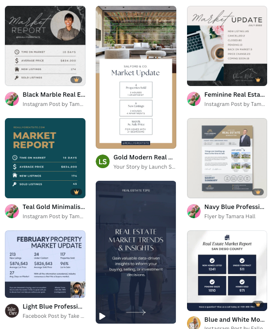 Real estate market report templates on Canva