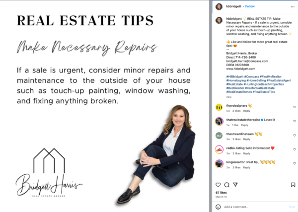 Homeownership tips Instagram post from @hbbridgett