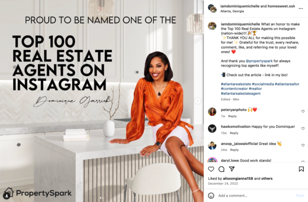 Realtor achievement Instagram post by @iamdominiquemichelle