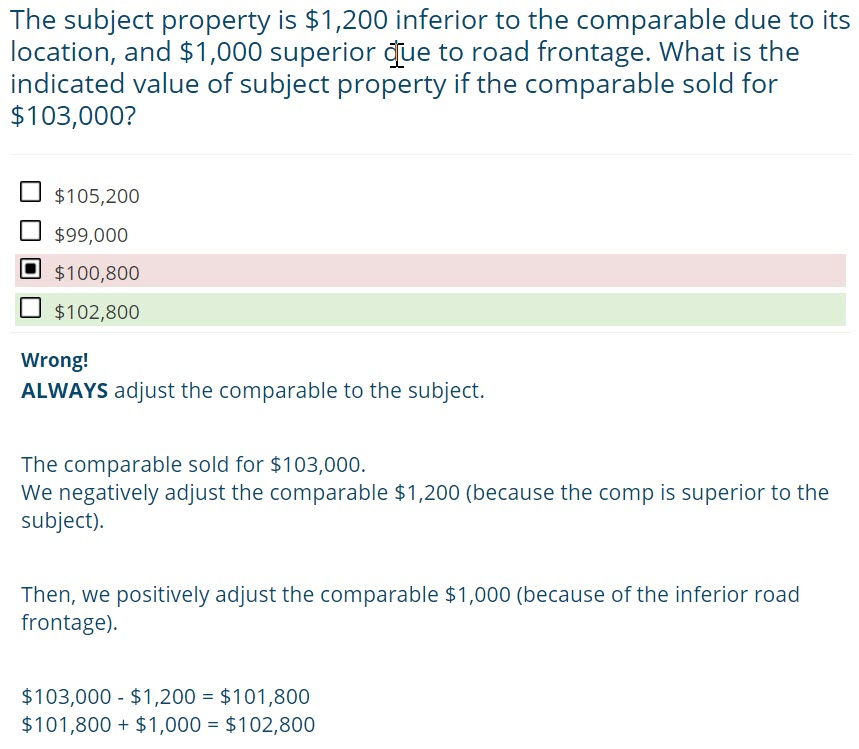 Appraiser exam questions and answer explanation.