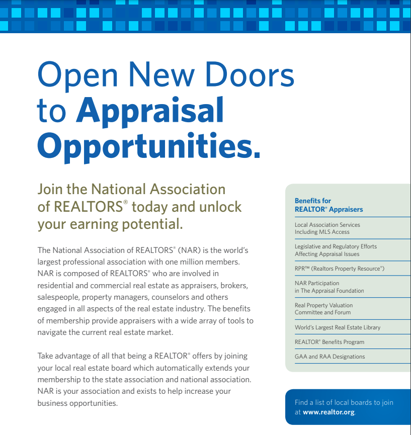 National Association of Realtors' call for appraisers to join their organization