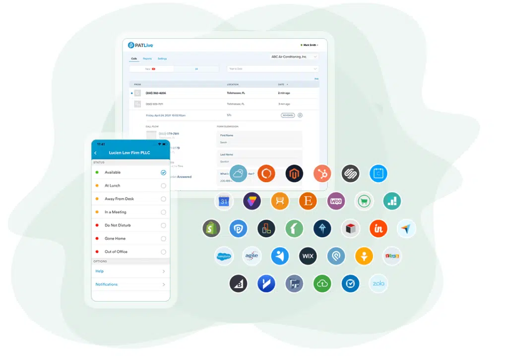 Mobile phone and tablet with icons of available integrations