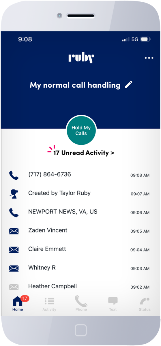 Screenshot of mobile application call log