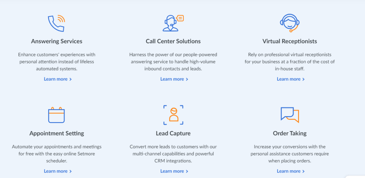 Screenshot of AnswerForce virtual services icons