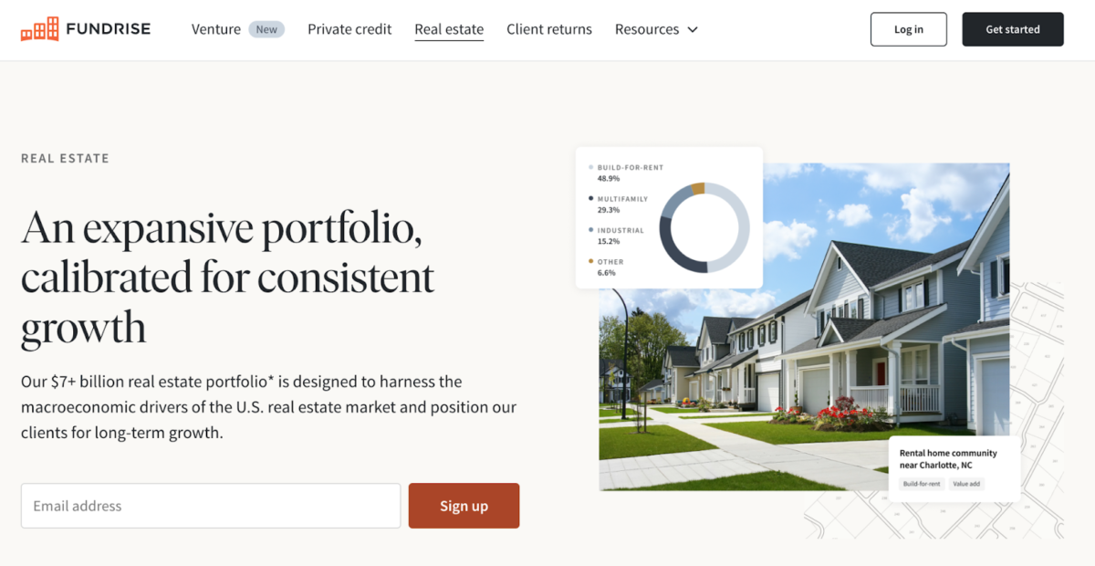 Screenshot of Fundrise website