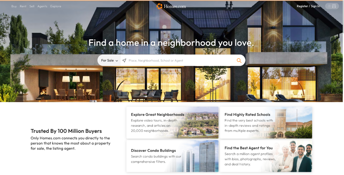 Screenshot of Homes.com real estate website