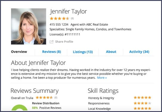 Example of Trulia's agent profile