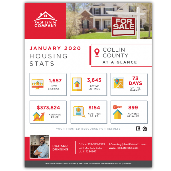 real estate flyer template for market updates featuring an agent and contact information.