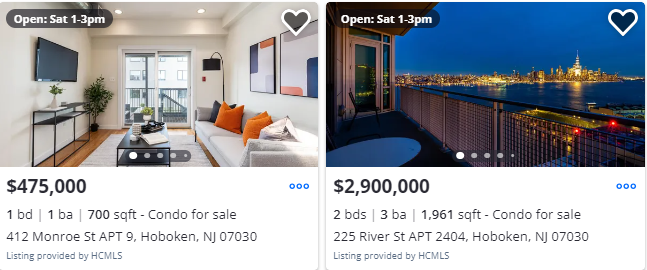 Two listings from Zillow advertising an open house on Saturday.