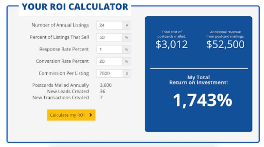 Screenshot ProspectsPLUS! ROI Calculation example