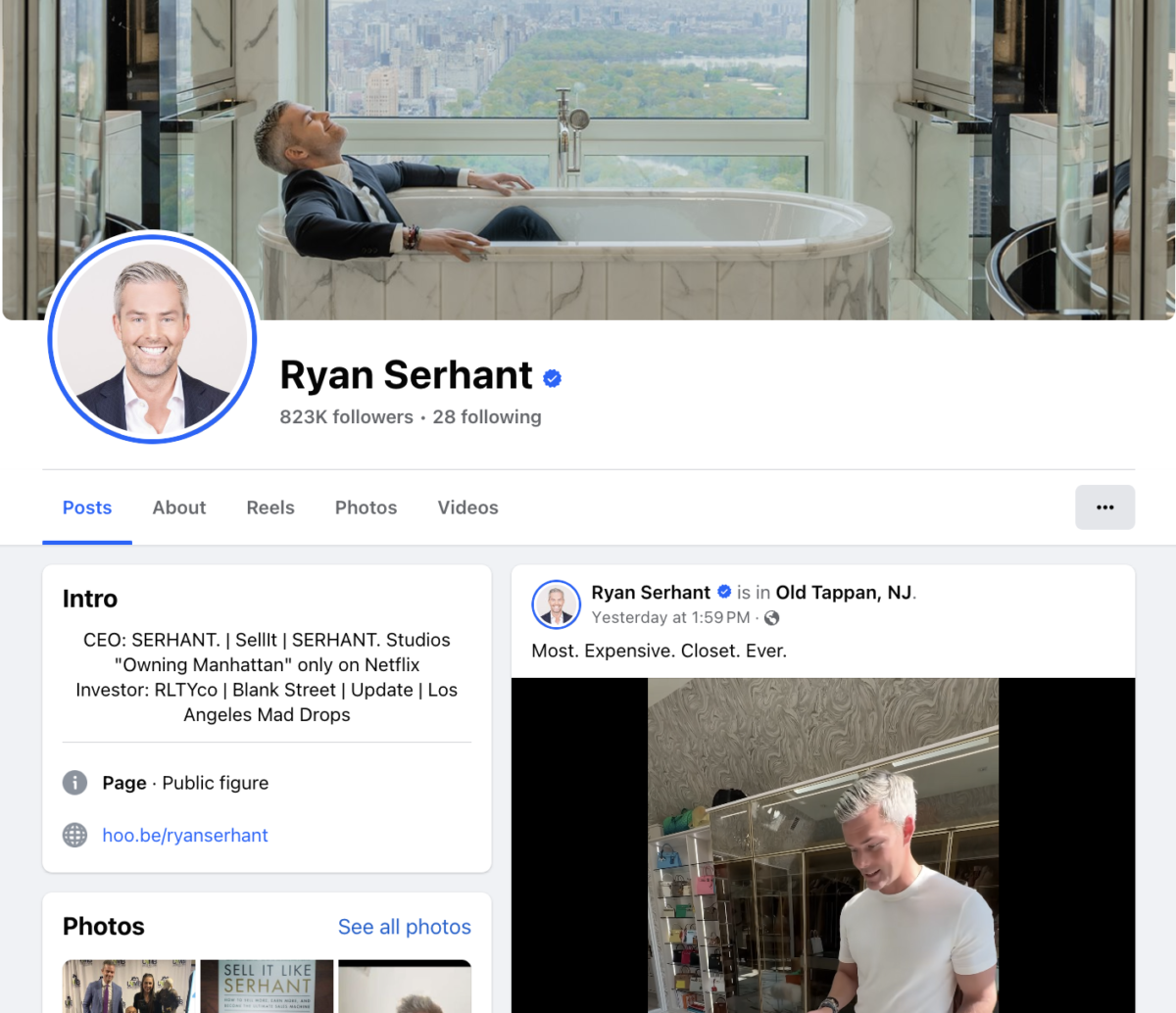 Screenshot of Ryan Serhant’s Facebook page