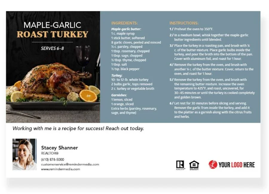 Maple-garlic turkey recipe postcard.