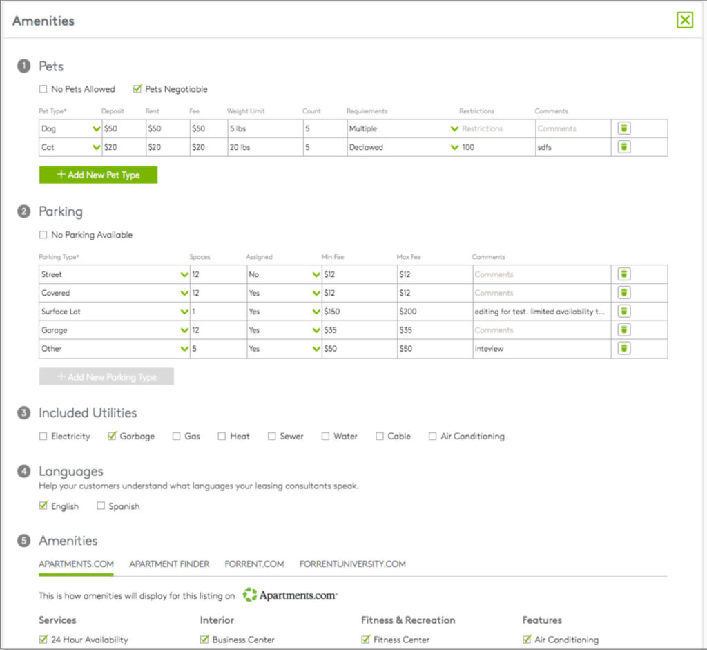 Apartments.com lets you add amenities to your property listing page
