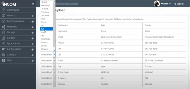 Screenshot of iNCOM CRM platform