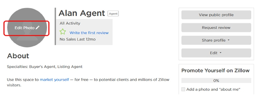 Example of a new Zillow Agent profile