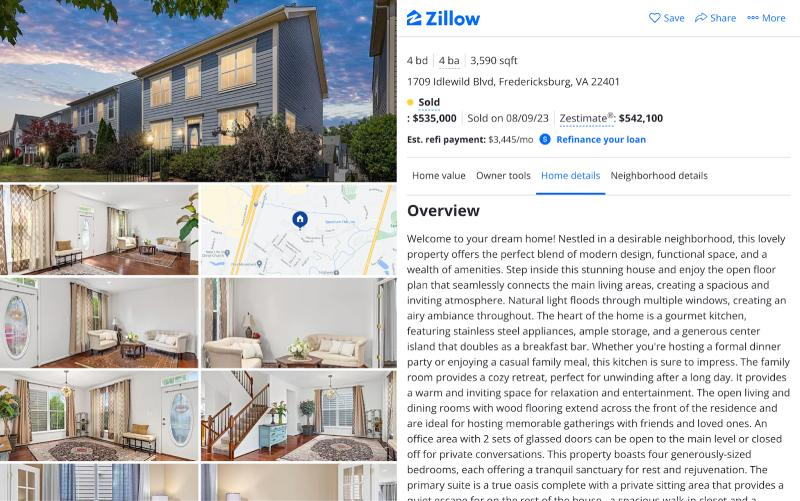 Example of a Zillow property listing with description