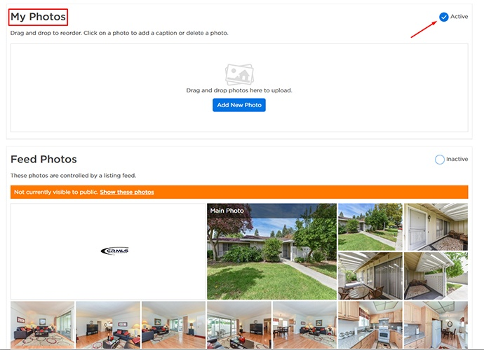 My Photos page on Zillow where agents can upload pictures of their listing