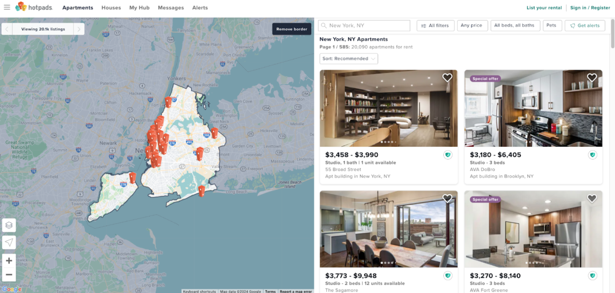 HotPads apartment listings interface