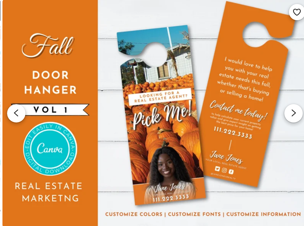 Pre-made Thanksgiving door hanger from Etsy, created on Canva.