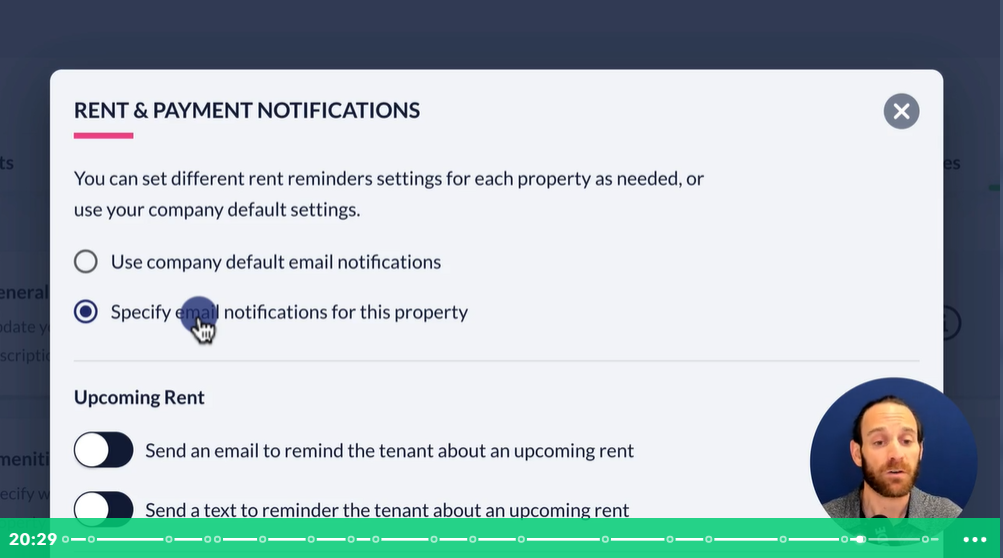 How to turn on rent and payment notifications.