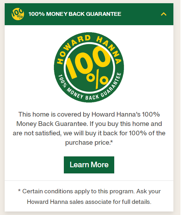 Screenshot of money back guarantee offered by Howard Hanna