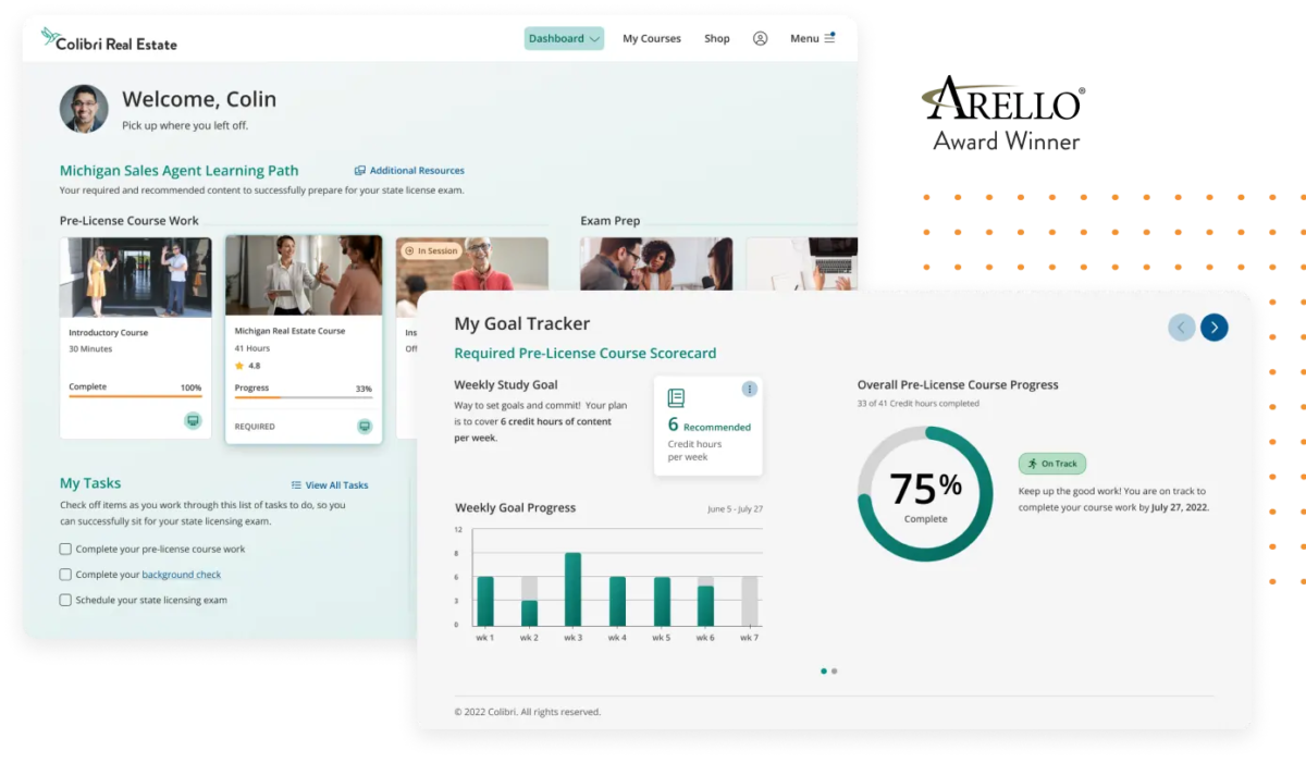  Colibri Real Estate school dashboard on desktop.