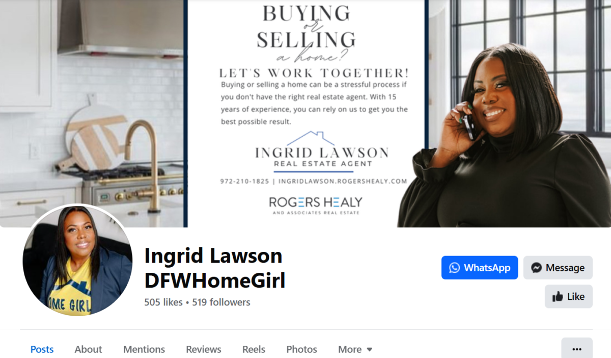 Screenshot of Ingrid Lawson Facebook page