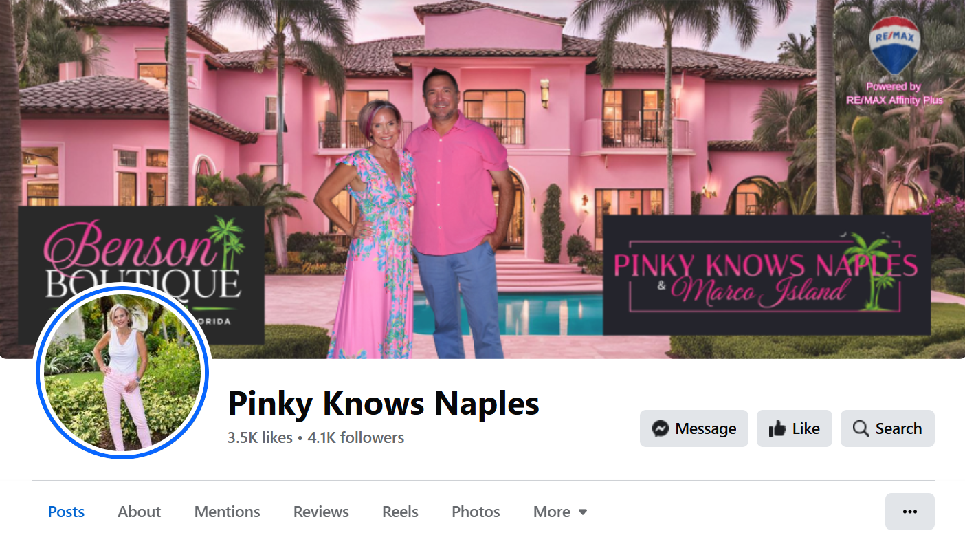 Screenshot of Pinky Knows Naples Facebook page