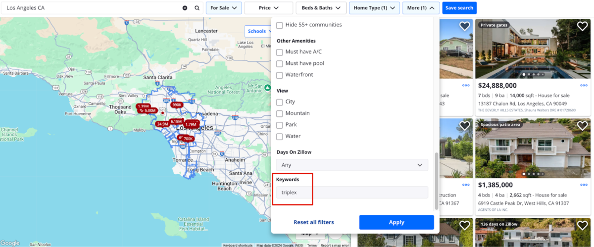 Sample Zillow triplex search