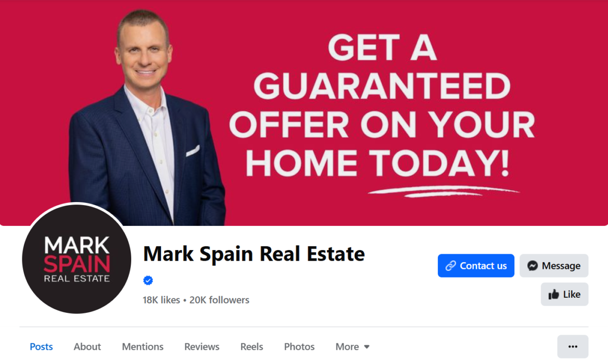 Screenshot of Mark Spain Real Estate Facebook page